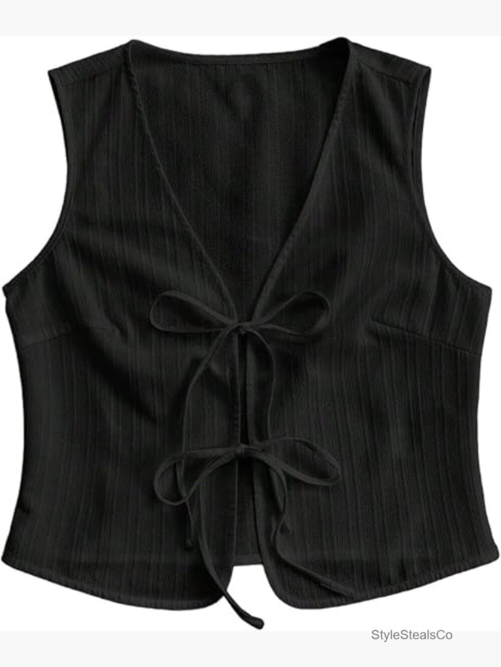 Sleeveless Deep V-Neck Bow Tie Front Tank Top